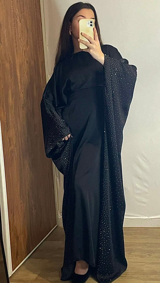 Robe Abaya noir à strass