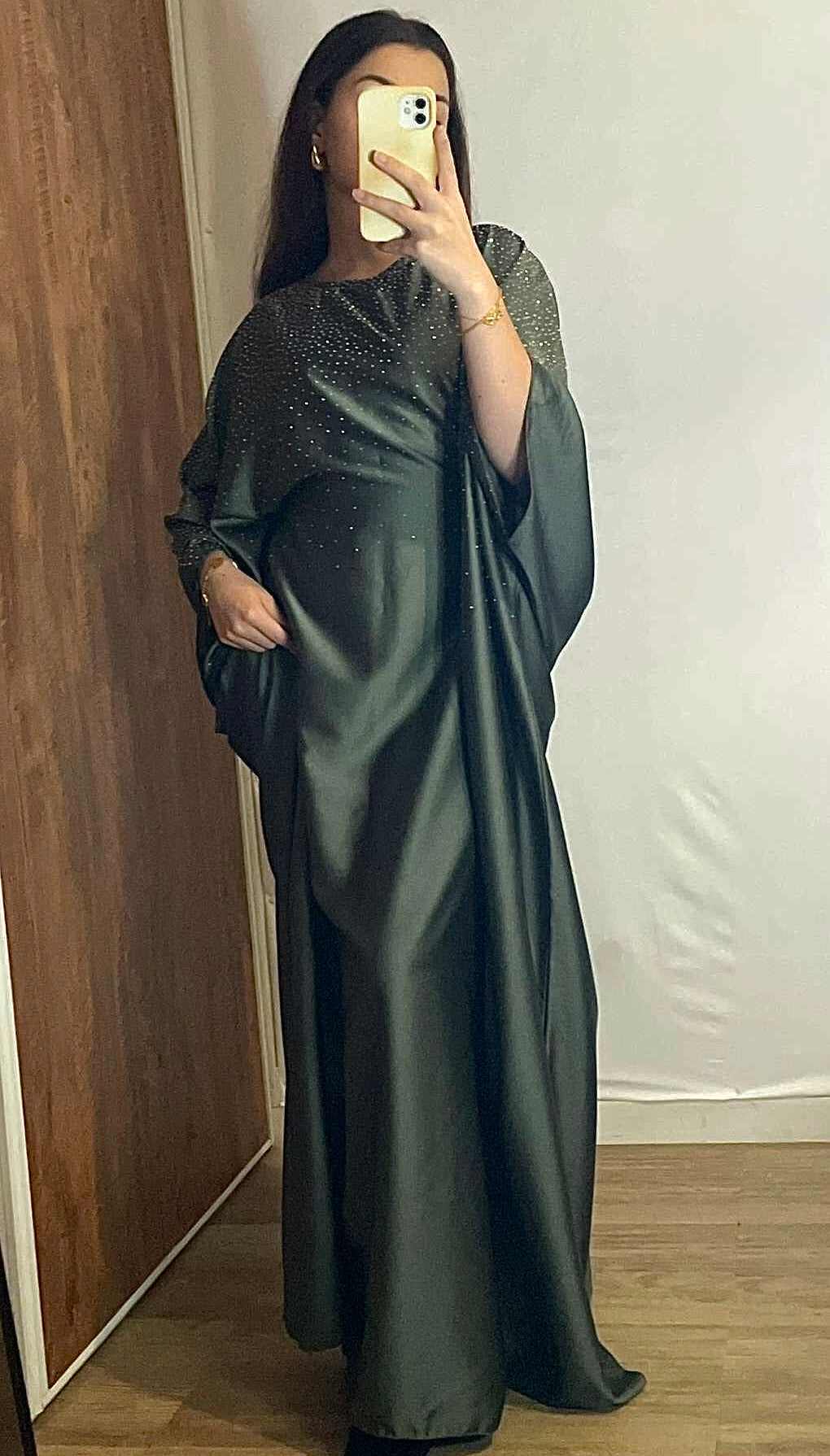 Robe Abaya kaki à strass