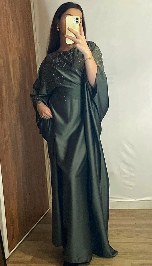Robe Abaya kaki à strass